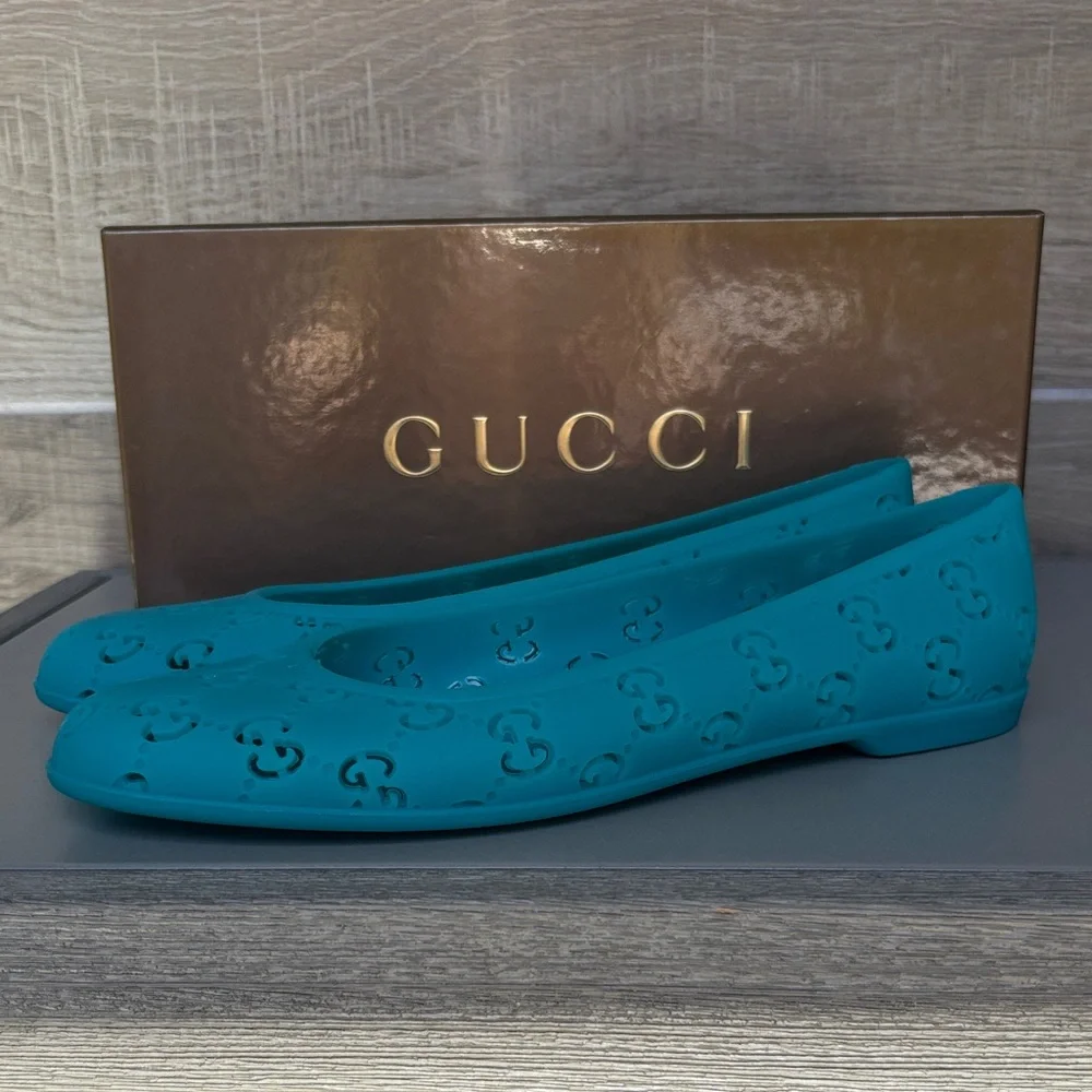 Authentic Gucci Teal GG  Rubber Jelly Ballet Flats EU 40 (US 9.5–10) NIB - Picture 12 of 16